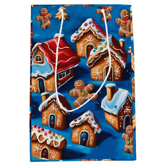 Kerst gember Cookies Houses Trees Vakantie deco Medium Cadeauzakje (Voorkant)