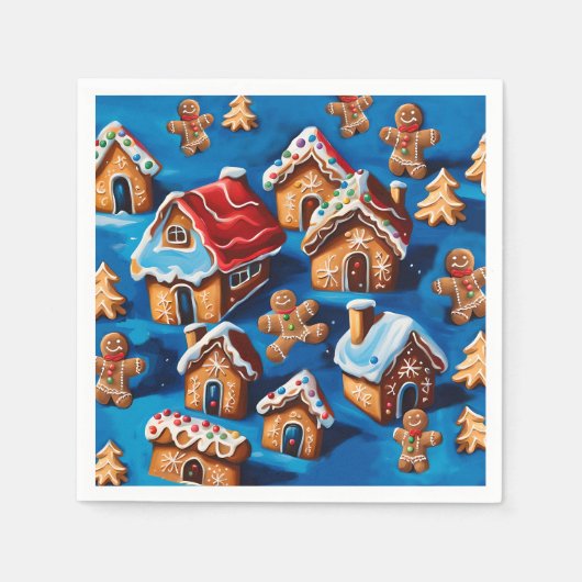 Kerst gember Cookies Houses Trees Vakantie deco Servet (Voorkant)