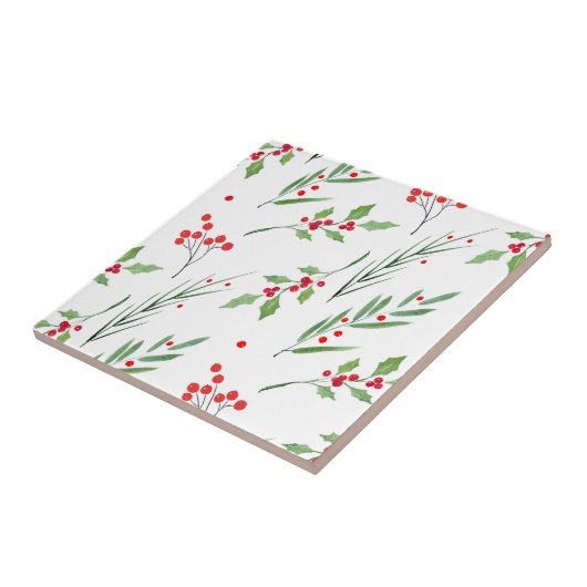Kerst gemengd Botanisch Patroon Tegeltje (Zijkant)