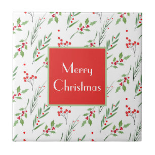 Kerst gemengd Botanisch Patroon Tegeltje