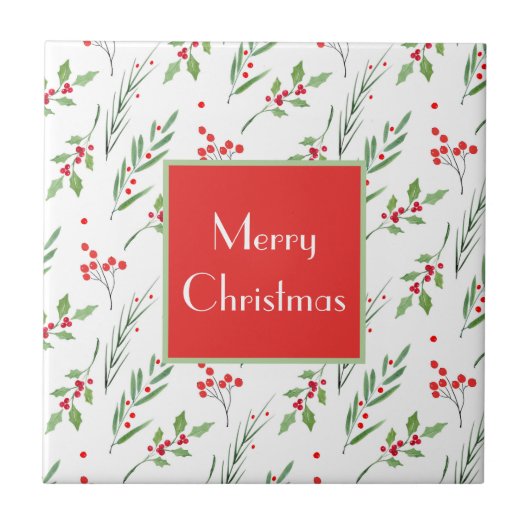 Kerst gemengd Botanisch Patroon Tegeltje (Voorkant)