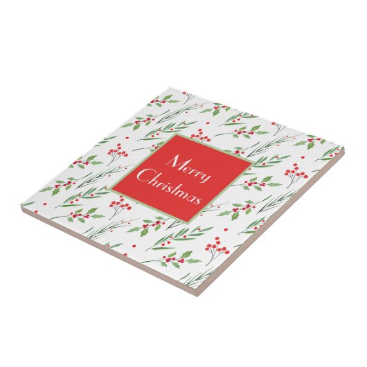 Kerst gemengd Botanisch Patroon Tegeltje (Zijkant)