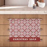 Kerst Geometrische Mandala Patroon Rood Wit Theedoek<br><div class="desc">Dit kerstjaar keukenhanddoek heeft een geometrisch mandala patroon in rood en wit. Als u de tekst wilt wijzigen,  klikt u op de knop personaliseren.</div>