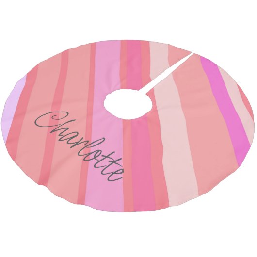 Kerst Gepersonaliseerd Roze Snoep Gestreept Kerstboom Rok (Gekanteld)