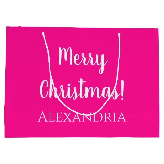 Kerst Gepersonaliseerd Vrolijk Kerstmis Heet Roze Groot Cadeauzakje (Achterkant)