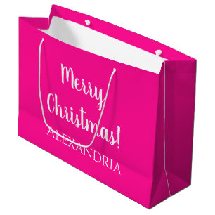 Kerst Gepersonaliseerd Vrolijk Kerstmis Heet Roze Groot Cadeauzakje