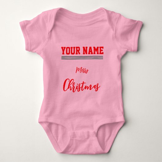 Kerst gepersonaliseerde Baby Jersey Bodysuit roze (Voorkant)