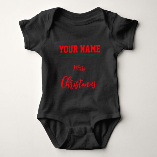 Kerst gepersonaliseerde Baby Jersey Bodysuit zwart (Voorkant)