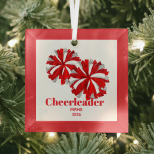 Kerst Gepersonaliseerde Cheer Poms Glass Ornament