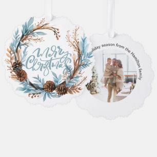 Kerst Gepersonaliseerde foto krans en typografie Ornament Kaart