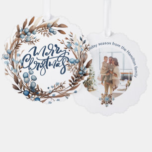 Kerst Gepersonaliseerde foto krans en typografie Ornament Kaart