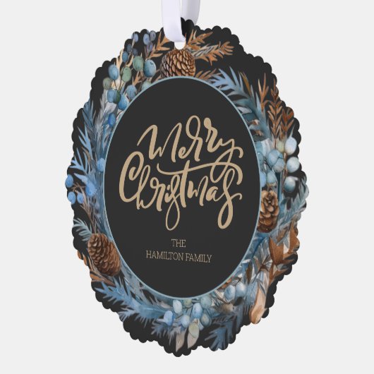 Kerst Gepersonaliseerde foto krans en typografie Ornament Kaart (Links)