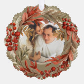 Kerst Gepersonaliseerde foto krans Red Berry Ornament Kaart (Voorkant)