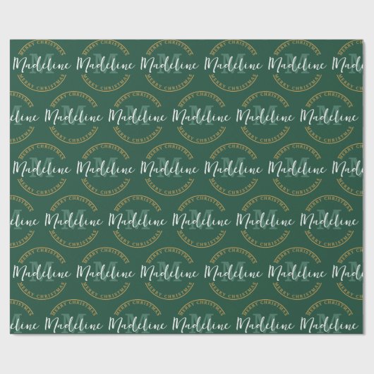 Kerst Gepersonaliseerde Monogram Naam Custom Groen Cadeaupapier (Vlak)