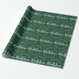 Kerst Gepersonaliseerde Monogram Naam Custom Groen Cadeaupapier