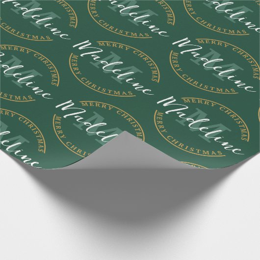 Kerst Gepersonaliseerde Monogram Naam Custom Groen Cadeaupapier (Hoek)