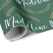Kerst Gepersonaliseerde Monogram Naam Custom Groen Cadeaupapier (Rol Hoek)