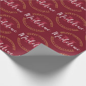 Kerst Gepersonaliseerde Monogram Naam Custom Rood Cadeaupapier (Hoek)