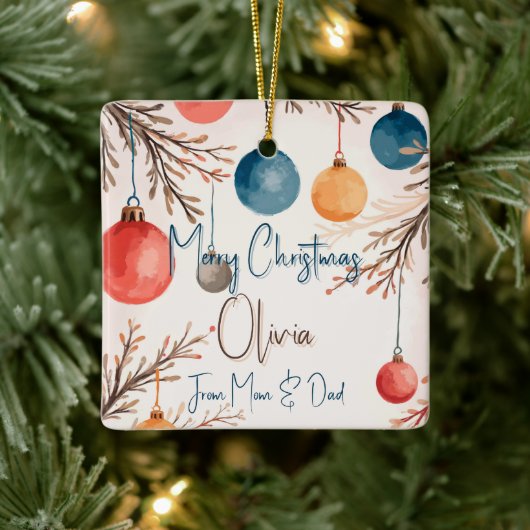 Kerst Gepersonaliseerde Pastel Waterverf Ornament (Boom)