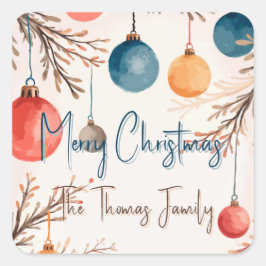Kerst Gepersonaliseerde Pastel Waterverf Ornament Vierkante Sticker