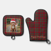 Kerst Gepersonaliseerde Pet Dog Foto Vakantie Plai Ovenwant & Pannenlap Set (Voorkant)