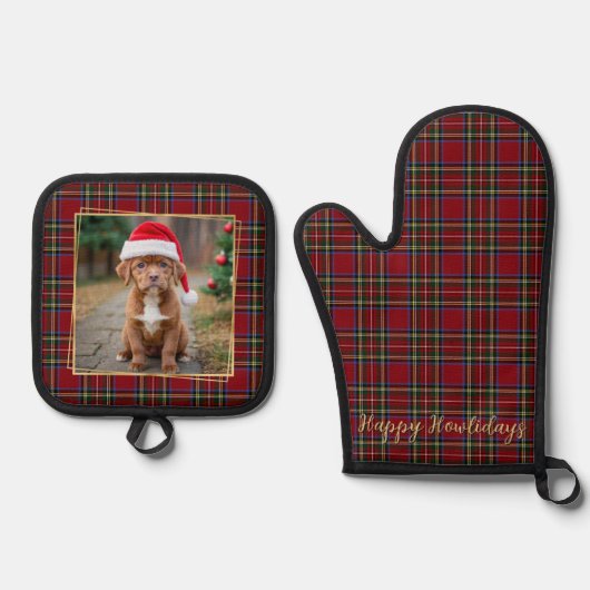 Kerst Gepersonaliseerde Pet Dog Foto Vakantie Plai Ovenwant & Pannenlap Set (Voorkant)
