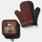 Kerst Gepersonaliseerde Pet Dog Foto Vakantie Plai Ovenwant & Pannenlap Set (Voorkant / Achterkant)