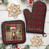 Kerst Gepersonaliseerde Pet Dog Foto Vakantie Plai Ovenwant & Pannenlap Set
