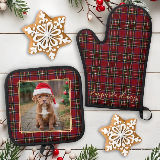 Kerst Gepersonaliseerde Pet Dog Foto Vakantie Plai Ovenwant & Pannenlap Set