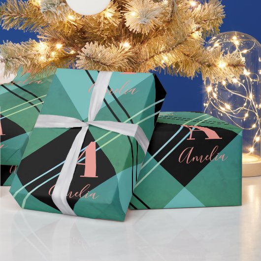 Kerst Gepersonaliseerde Plaid Green Cadeaupapier (Feestdagen)