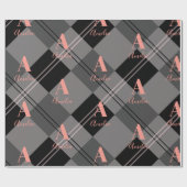 Kerst Gepersonaliseerde Plaid Grijs Zwart Roze Cadeaupapier (Vlak)