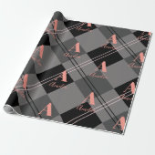 Kerst Gepersonaliseerde Plaid Grijs Zwart Roze Cadeaupapier (Uitgerold)