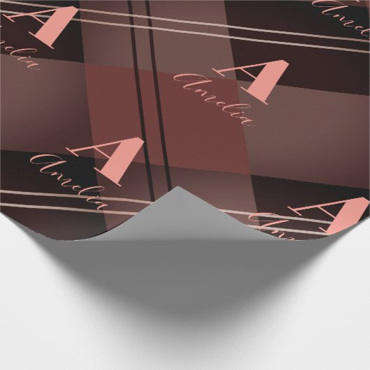 Kerst Gepersonaliseerde Plaid Maroon Roze Cadeaupapier (Hoek)