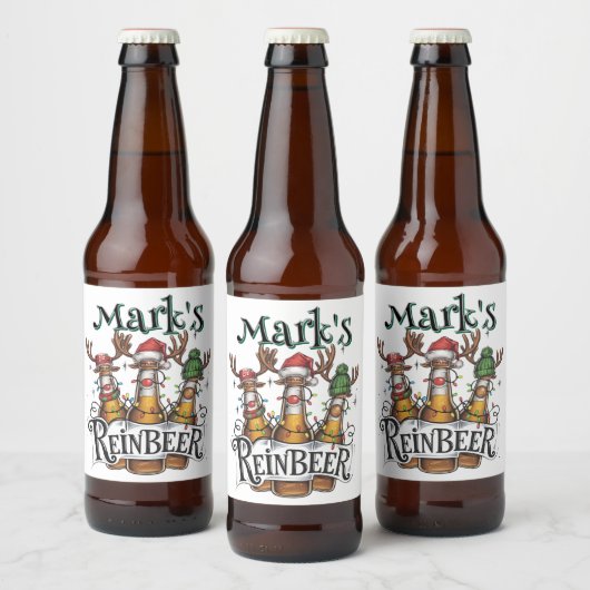 Kerst Gepersonaliseerde Reinbeer Bier Etiket (Flessen)
