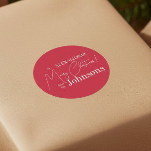 Kerst gepersonaliseerde rode familie ronde sticker