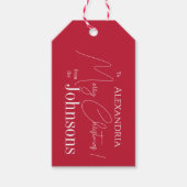 Kerst gepersonaliseerde rode familienaam cadeaulabel (Voorkant)