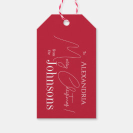 Kerst gepersonaliseerde rode familienaam cadeaulabel