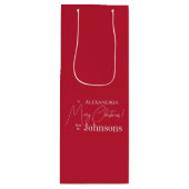 Kerst gepersonaliseerde rode familienaam wijn cadeautas (Voorkant)