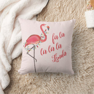 Kerst gepersonaliseerde tropische roze flamingo kussen