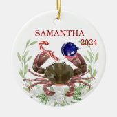 Kerst - Gepersonaliseerde Waterverf - Schaaldieren Keramisch Ornament (Voorkant)