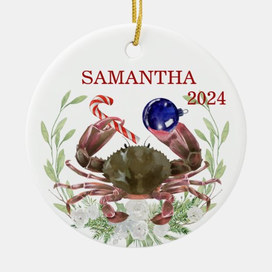 Kerst - Gepersonaliseerde Waterverf - Schaaldieren Keramisch Ornament (Voorkant)