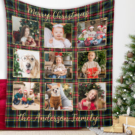 Kerst Geplaagd Custom Gouden Foto Collage Familie Fleece Deken