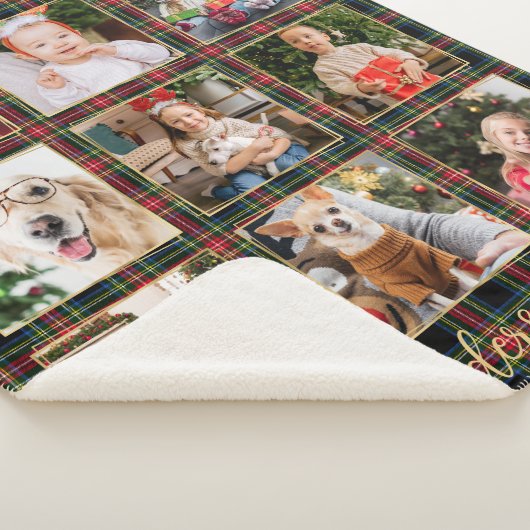 Kerst Geplaagd Custom Gouden Foto Collage Familie Sherpa Deken (3/4)