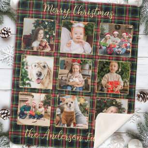 Kerst Geplaagd Custom Gouden Foto Collage Familie Sherpa Deken