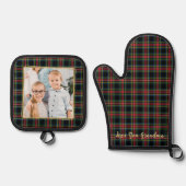 Kerst Geplaagd Custom Gouden Foto Oma Familie Ovenwant & Pannenlap Set (Voorkant)