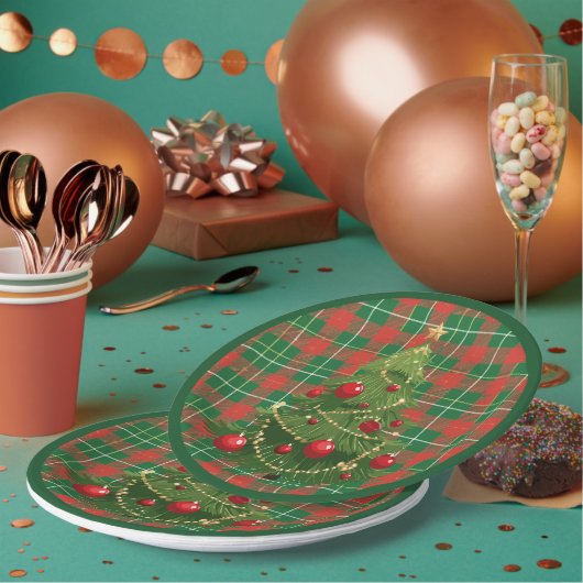 Kerst geplakt groen, rood, goud, wit papieren bordje (Multi)