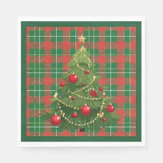 Kerst geplakt groen, rood, goud, wit servet (Voorkant)