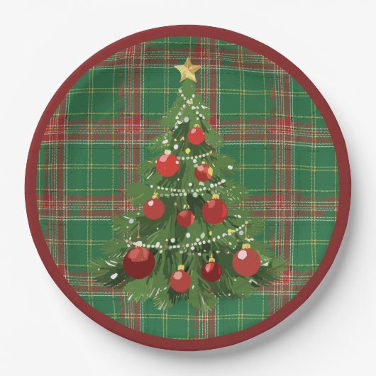 Kerst Geplakt Groen, Rood met Goud Papieren Bordje (Voorkant)