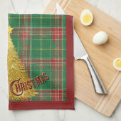 Kerst geplakt groen, rood met gouden boom theedoek (Quarter Fold)