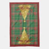 Kerst geplakt groen, rood met gouden boom theedoek (Verticaal)